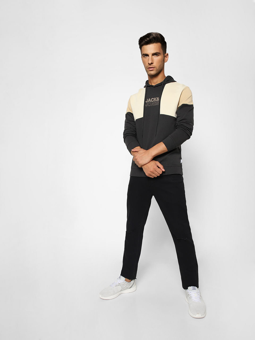 Black Colourblocked Hooded Sweatshirt