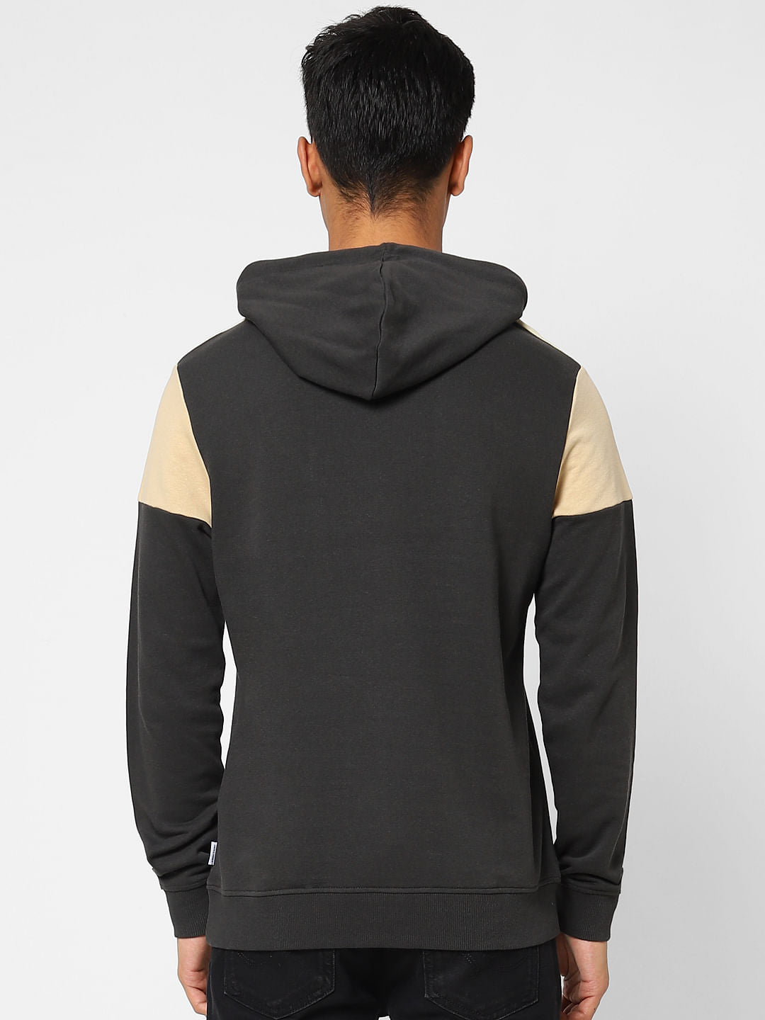 Black Colourblocked Hooded Sweatshirt