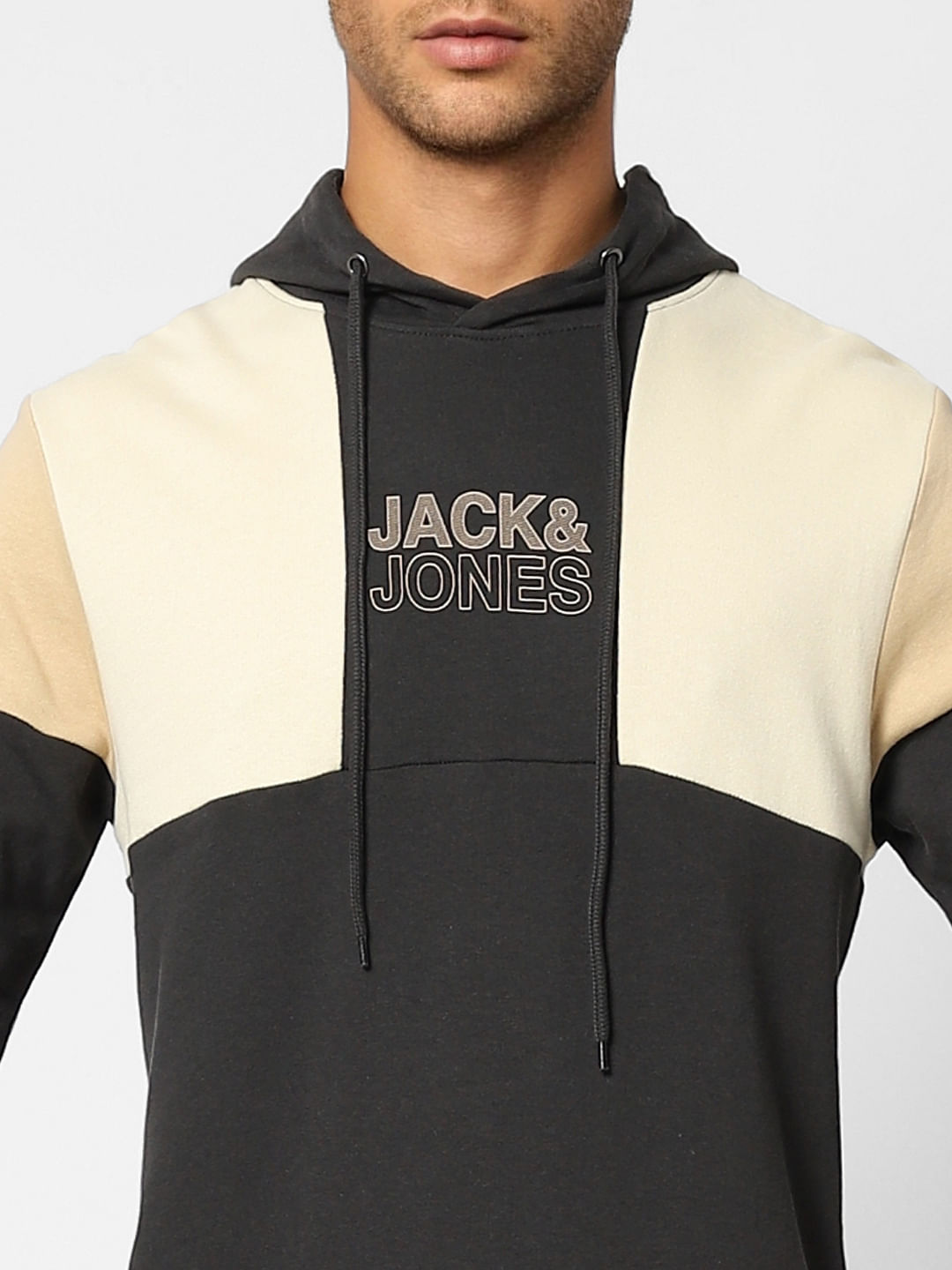 Black Colourblocked Hooded Sweatshirt