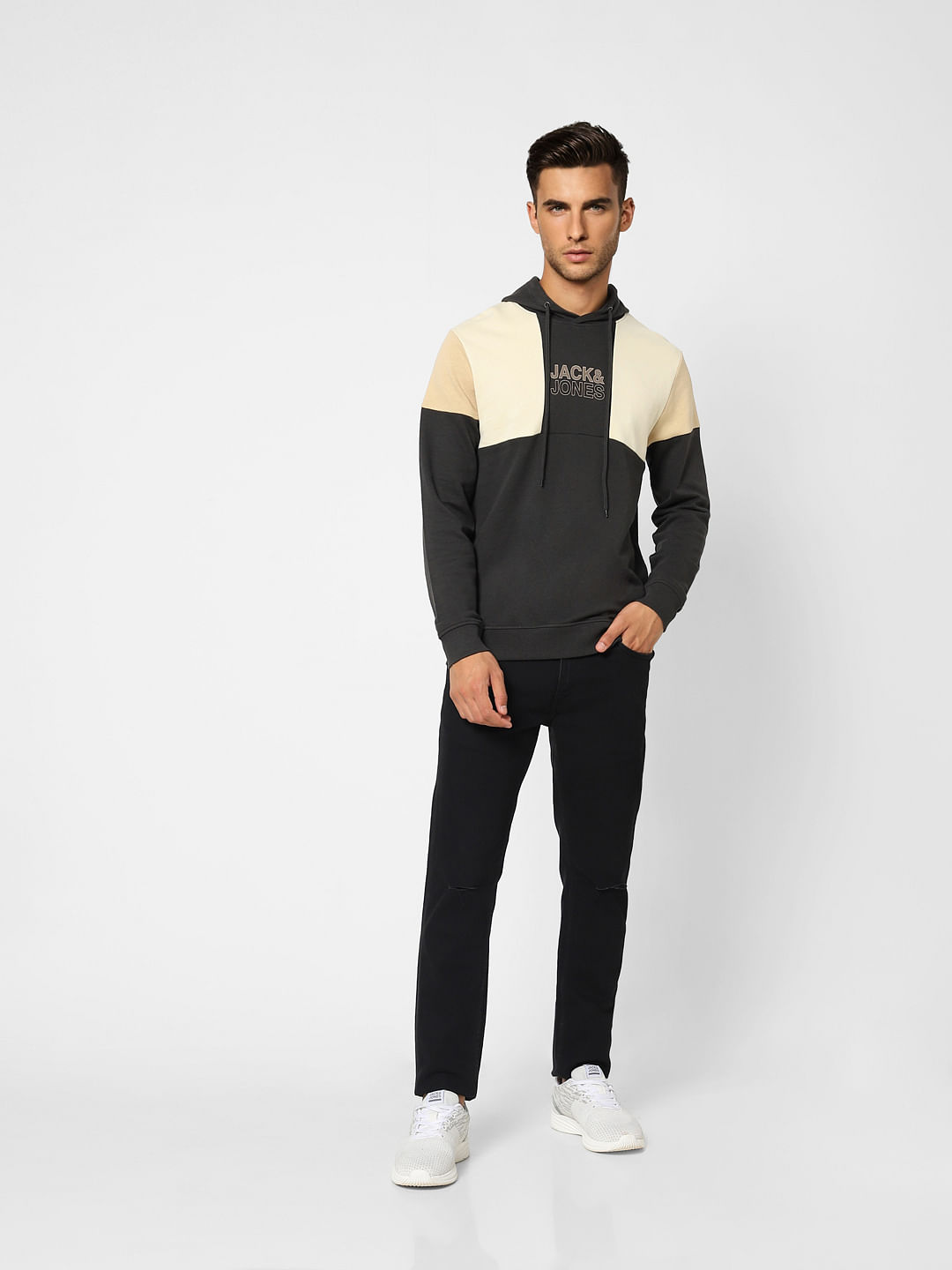 Black Colourblocked Hooded Sweatshirt