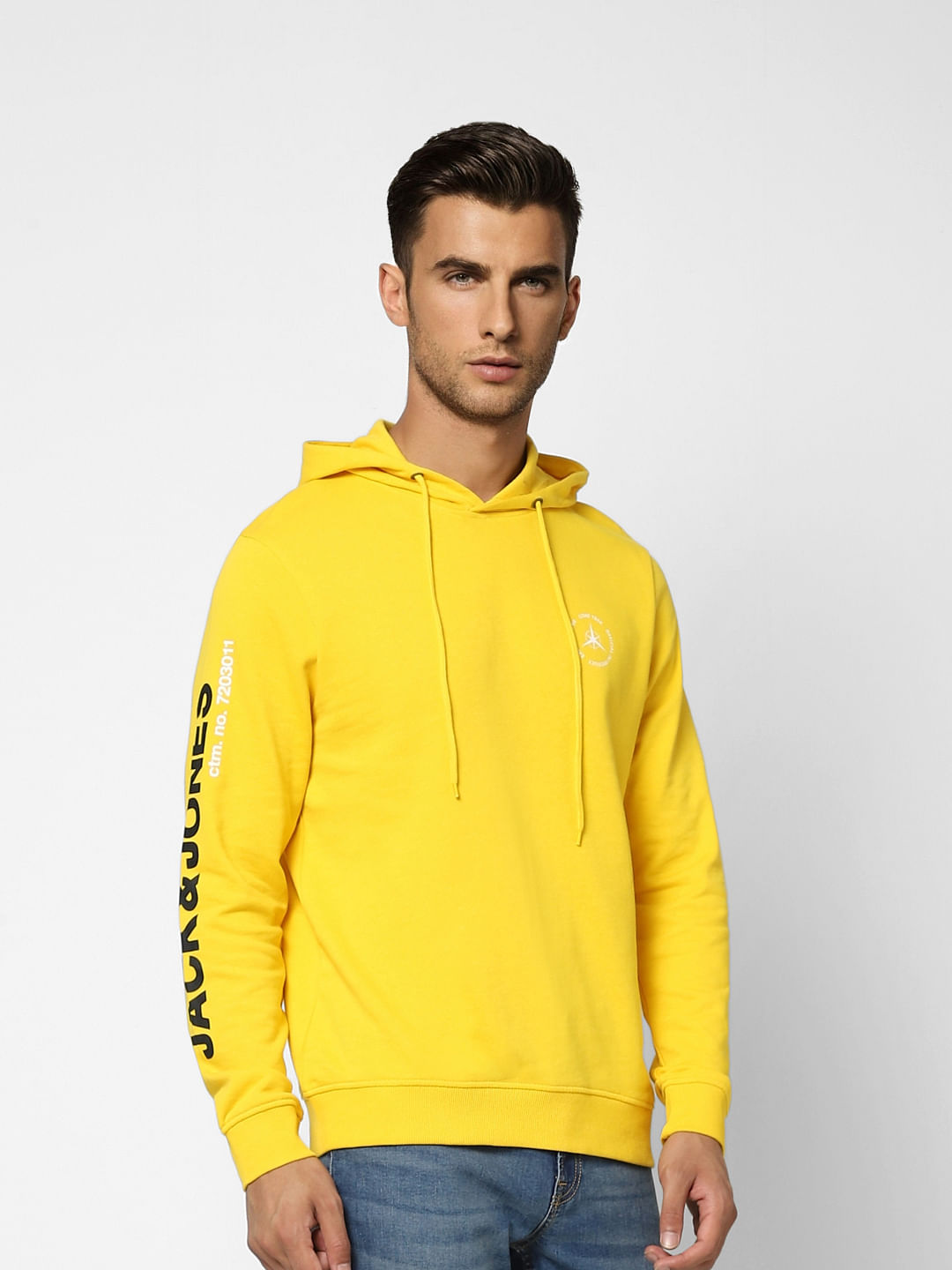 Yellow Logo Print Hooded Sweatshirt