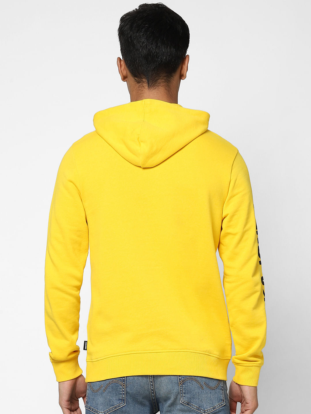Yellow Logo Print Hooded Sweatshirt