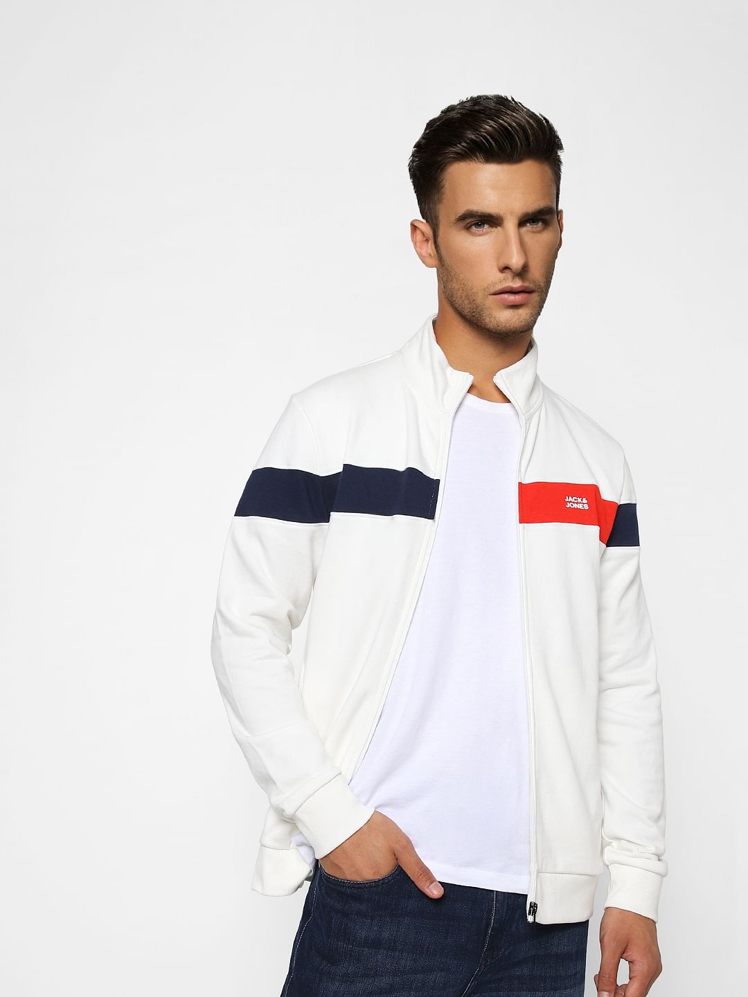 White Logo Print High Neck Sweatshirt - S