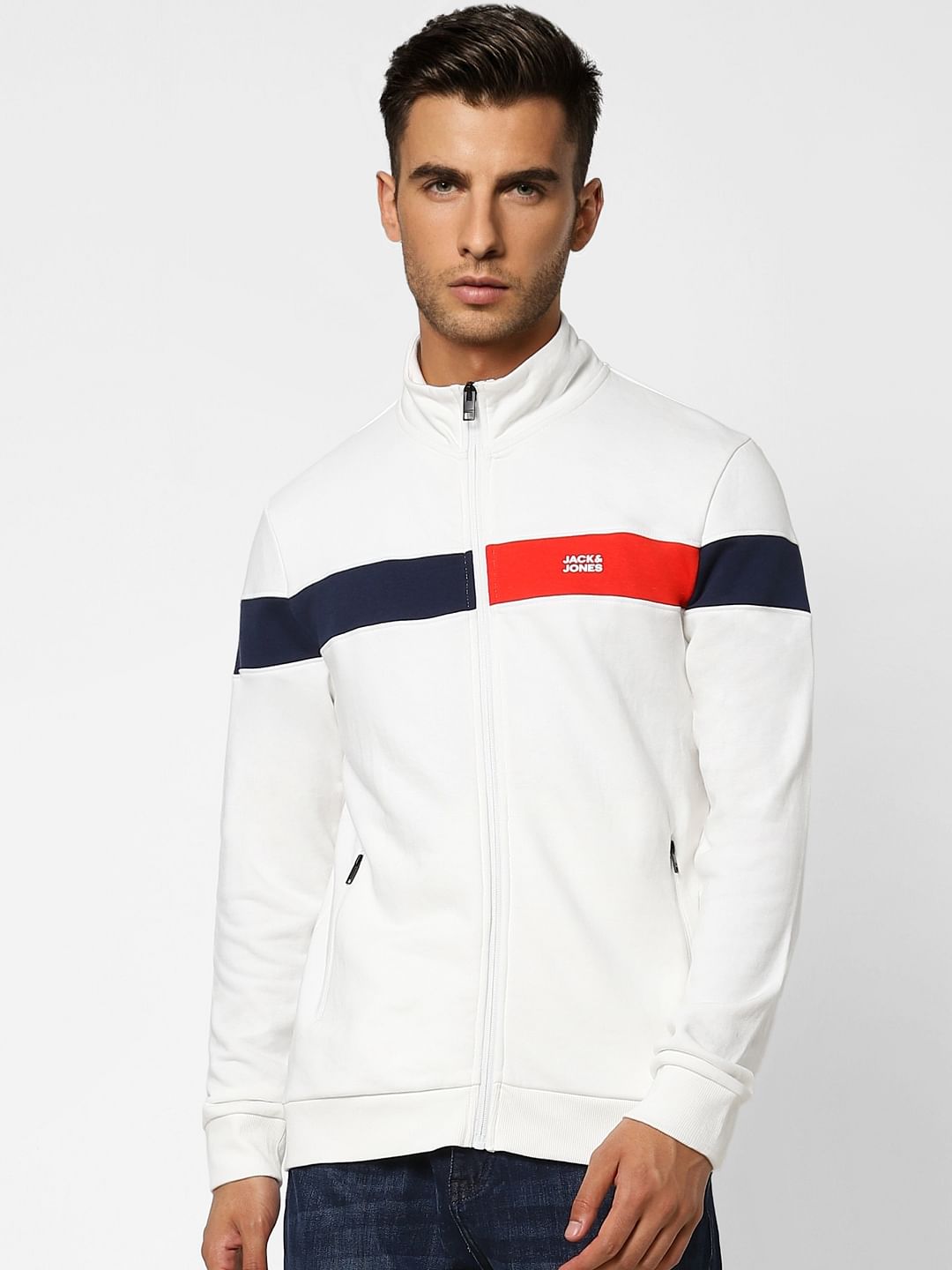 White Logo Print High Neck Sweatshirt