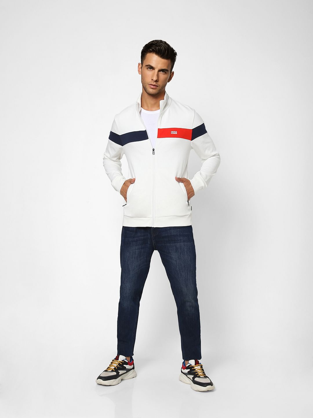 White Logo Print High Neck Sweatshirt