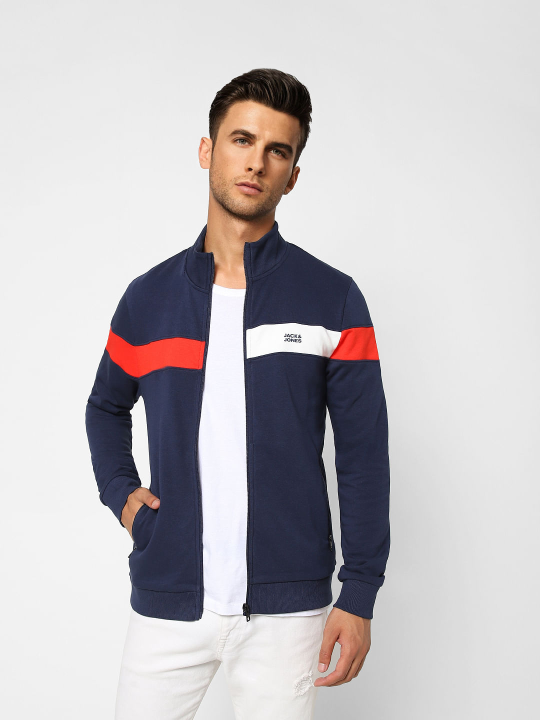 Blue Logo Print High Neck Sweatshirt - S