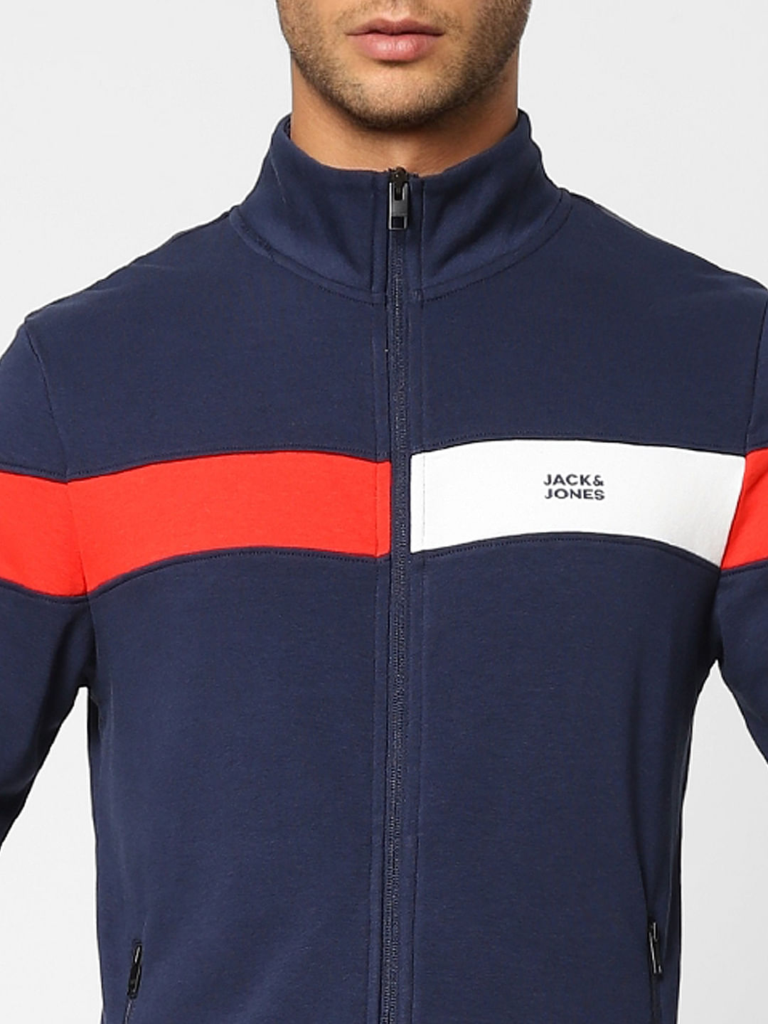 Blue Logo Print High Neck Sweatshirt