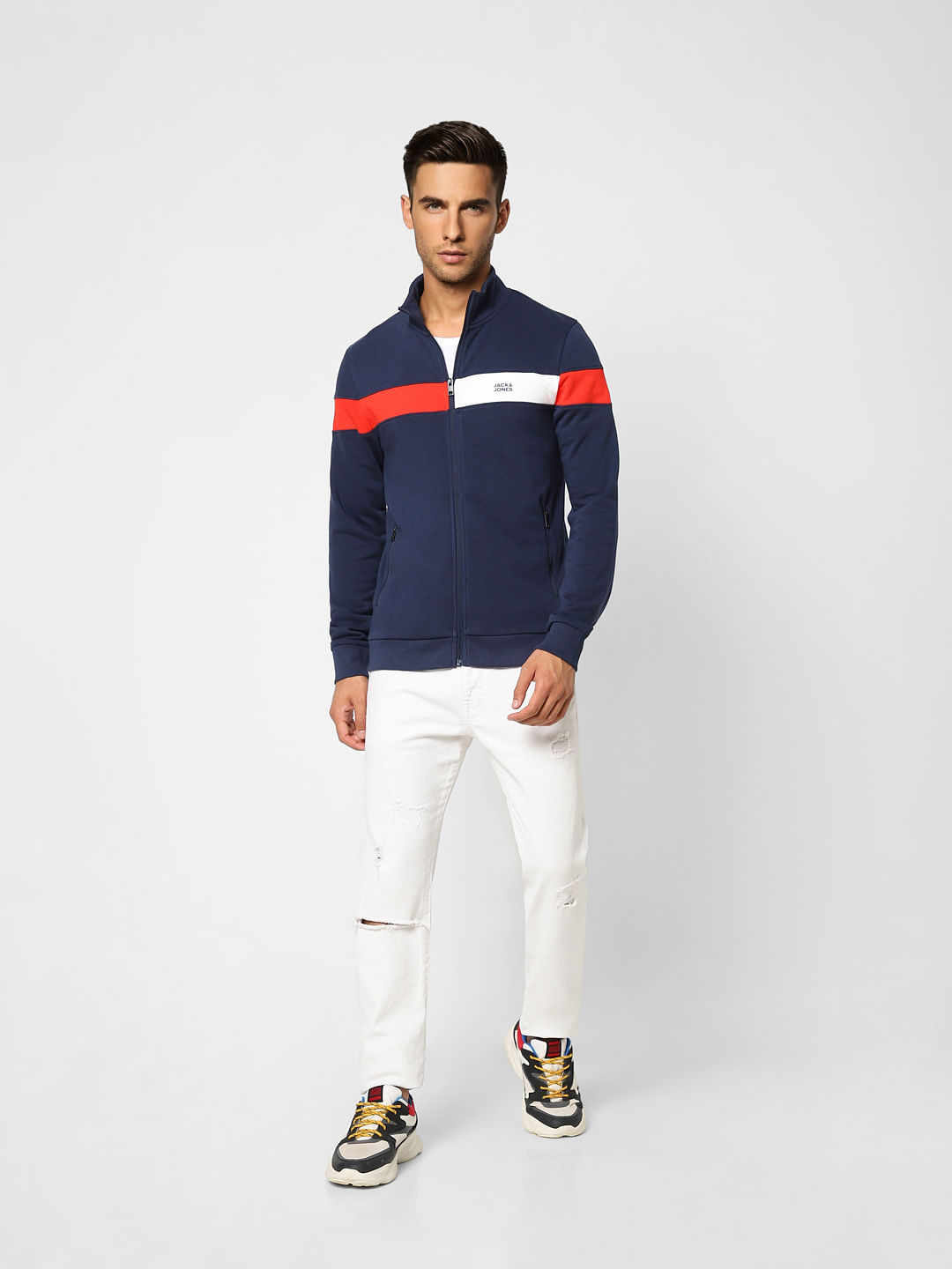 Blue Logo Print High Neck Sweatshirt
