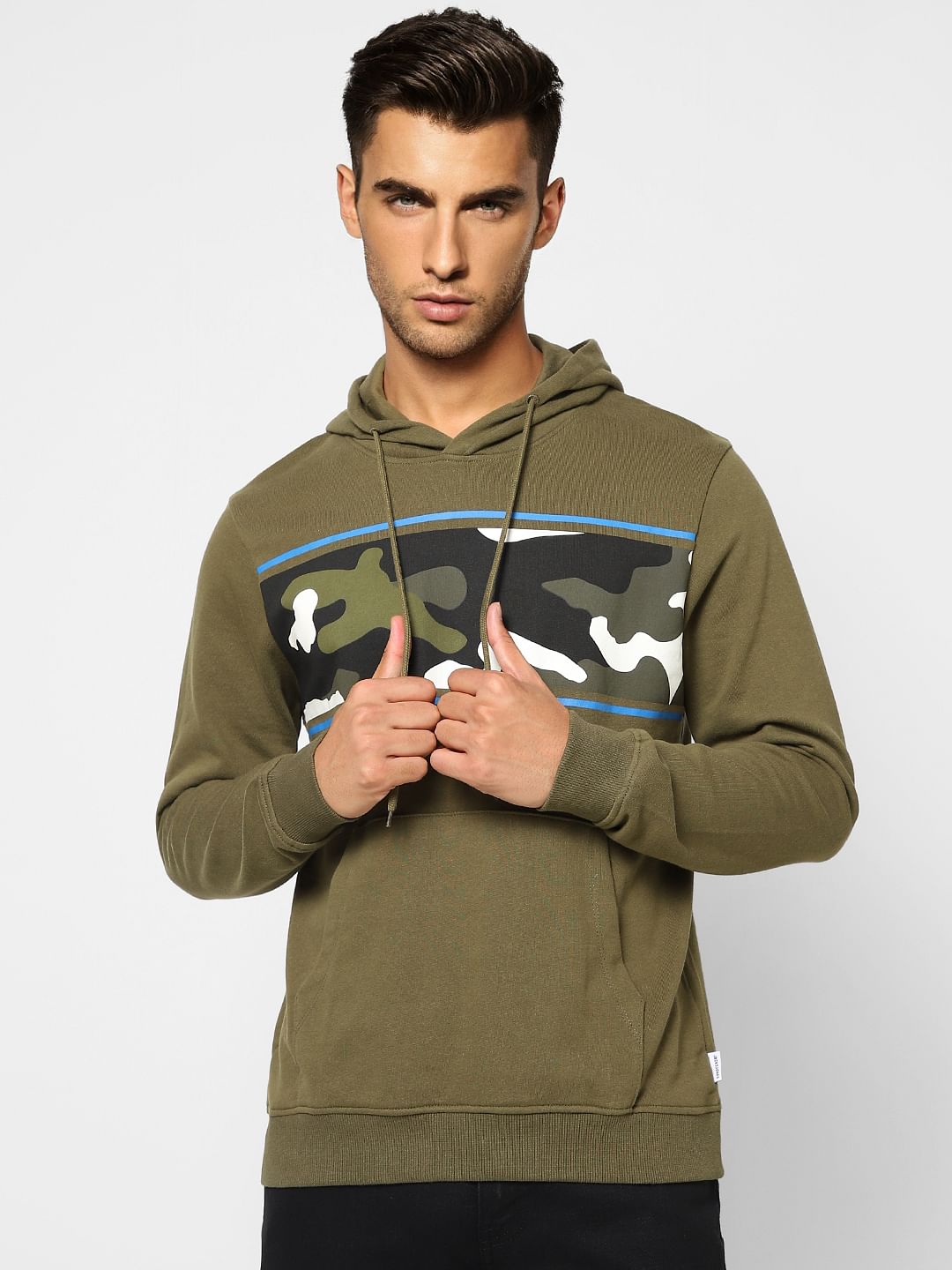 Green Camo Print Hooded Sweatshirt