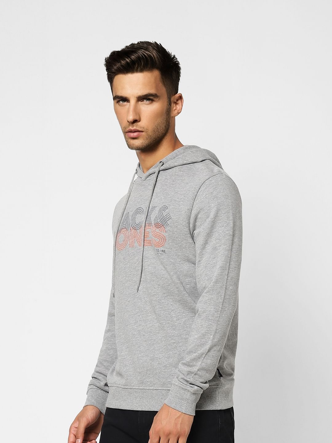 Grey Logo Print Hooded Sweatshirt