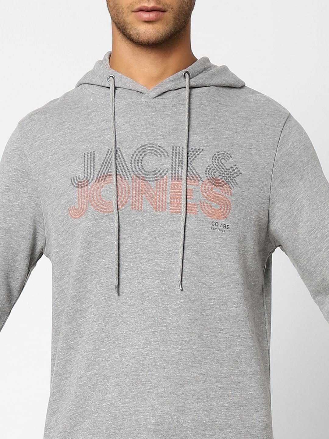 Grey Logo Print Hooded Sweatshirt