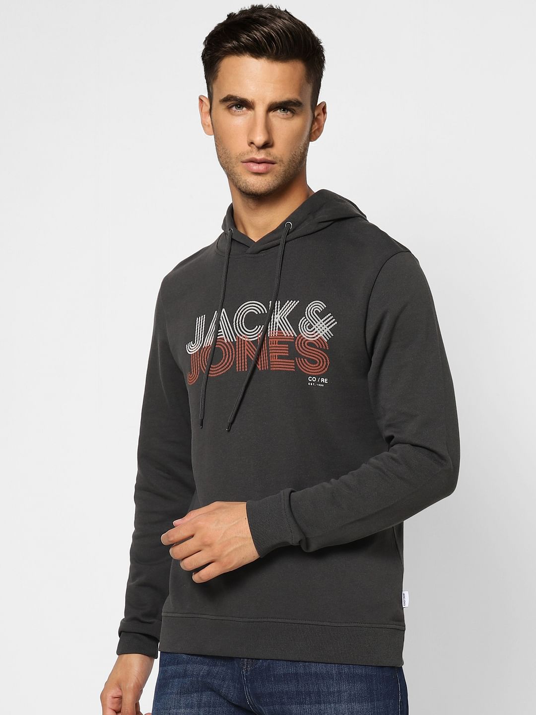 Black Logo Print Hooded Sweatshirt