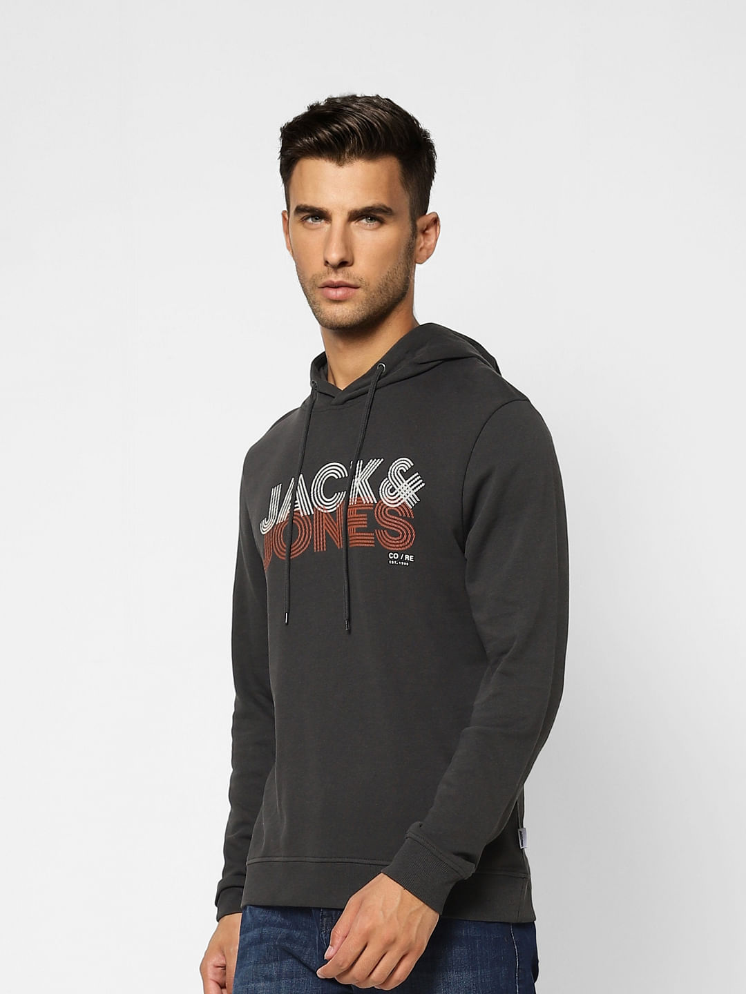 Black Logo Print Hooded Sweatshirt