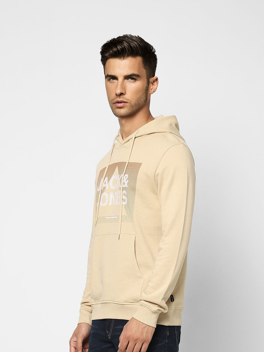 Beige Logo Print Hooded Sweatshirt