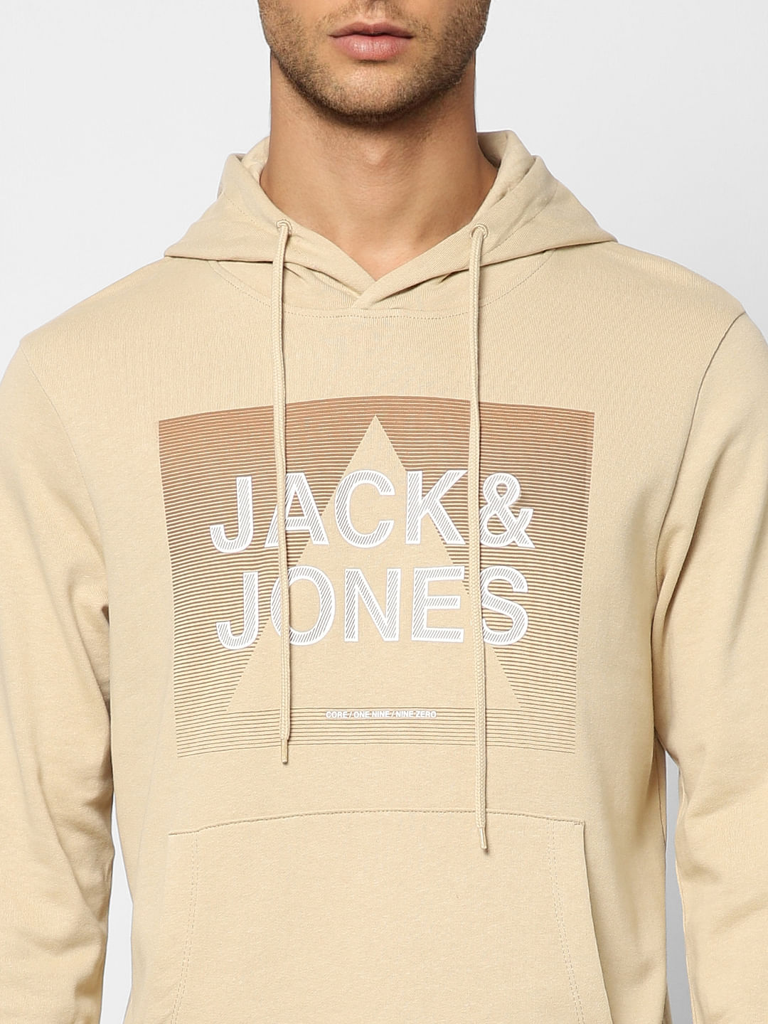 Beige Logo Print Hooded Sweatshirt