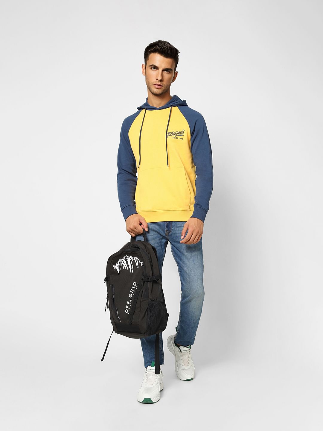 Yellow Colourblocked Hooded Sweatshirt