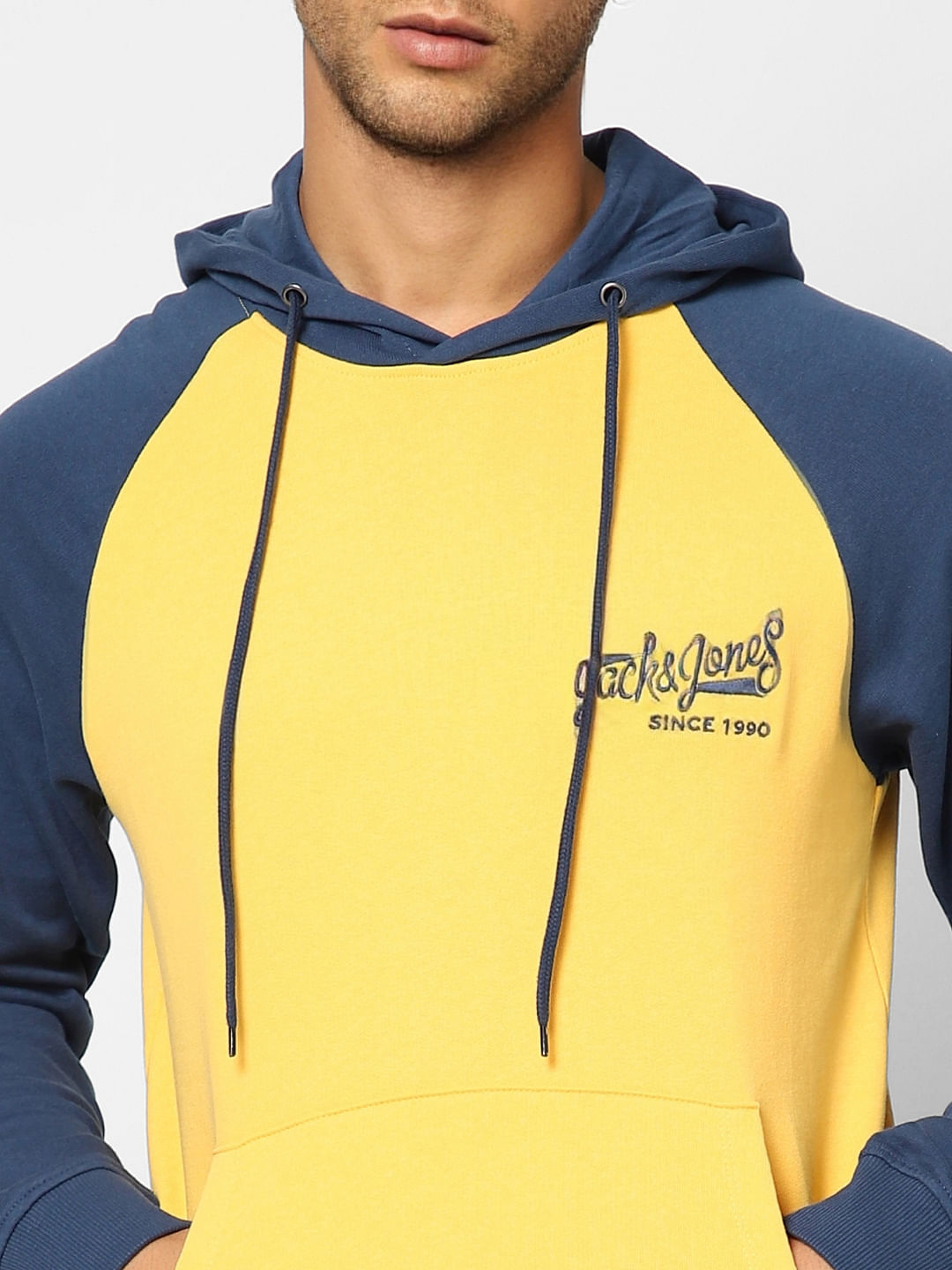 Yellow Colourblocked Hooded Sweatshirt
