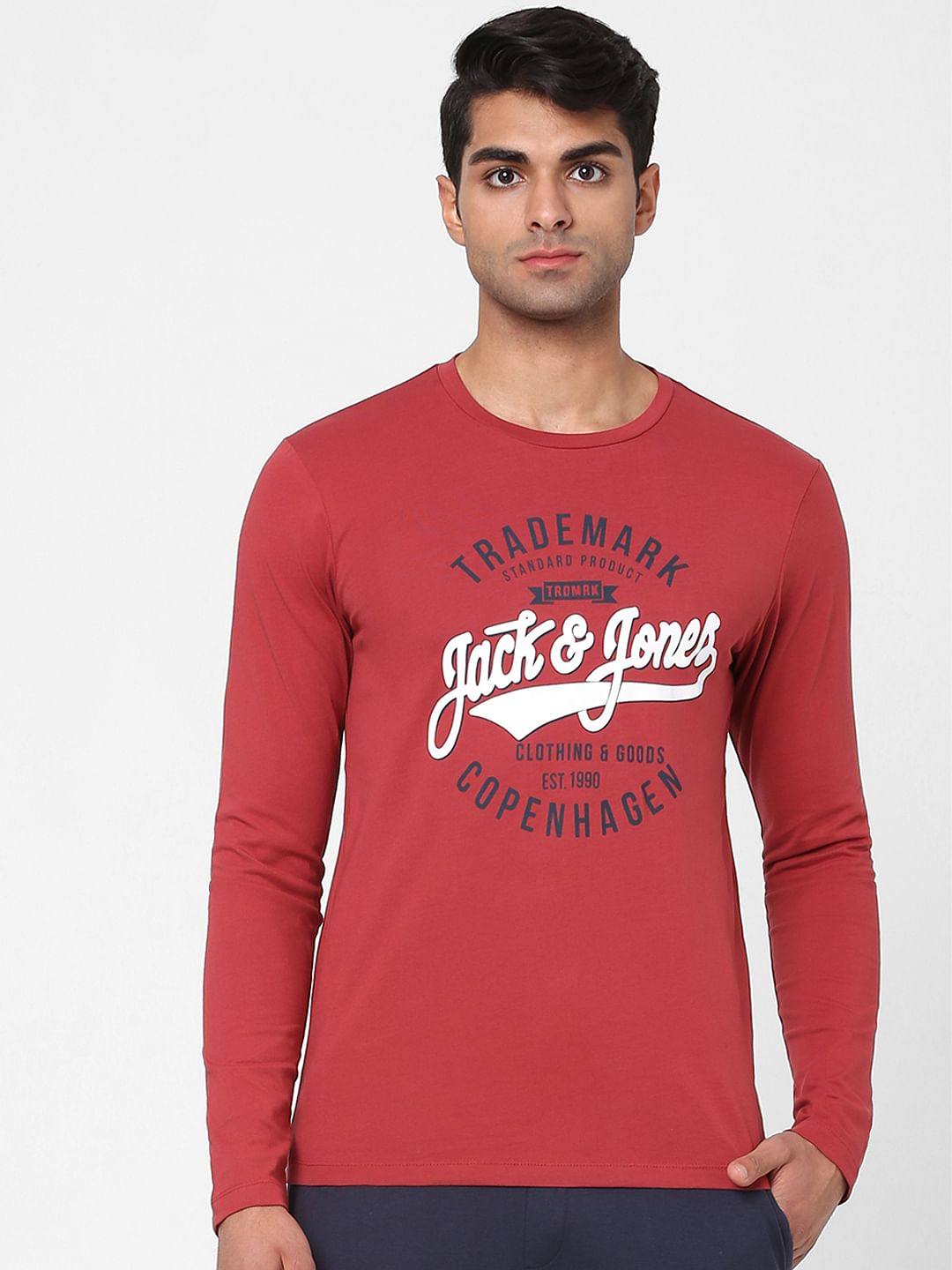 Red Logo Print Full Sleeves T-shirt
