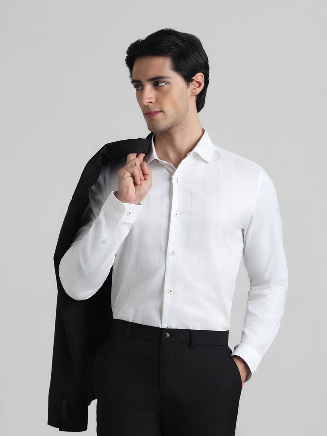 White Striped Full Sleeves Shirt - S