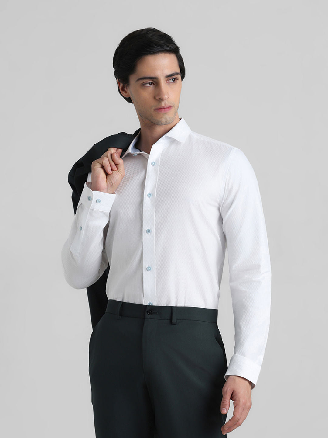 White Dobby Full Sleeves Formal Shirt - S