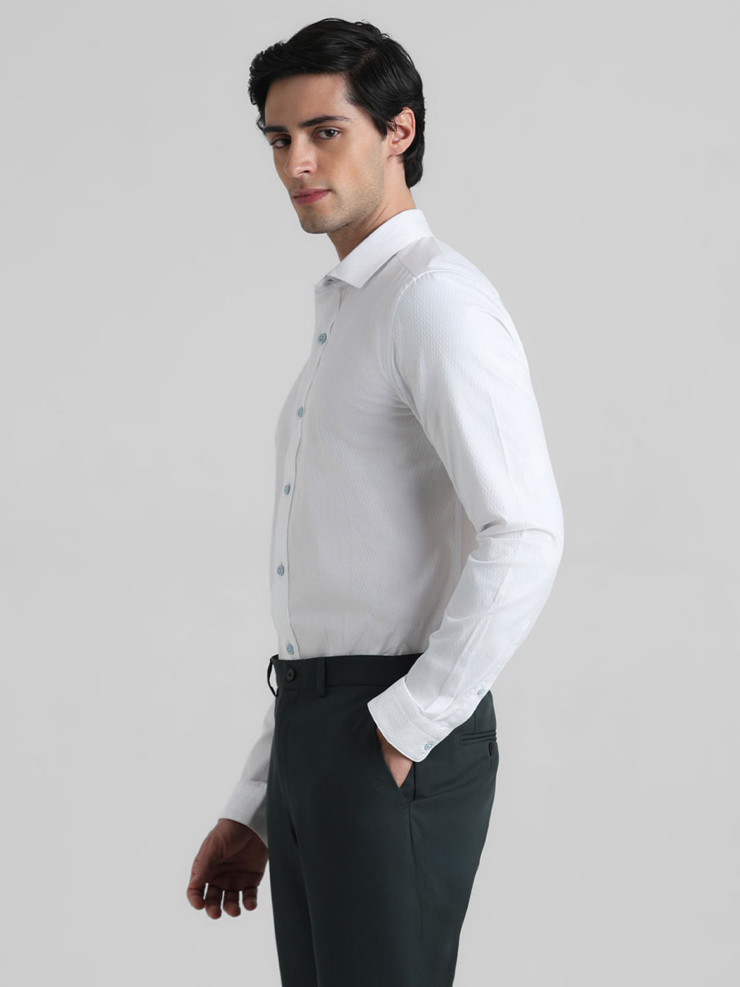 White Dobby Full Sleeves Formal Shirt