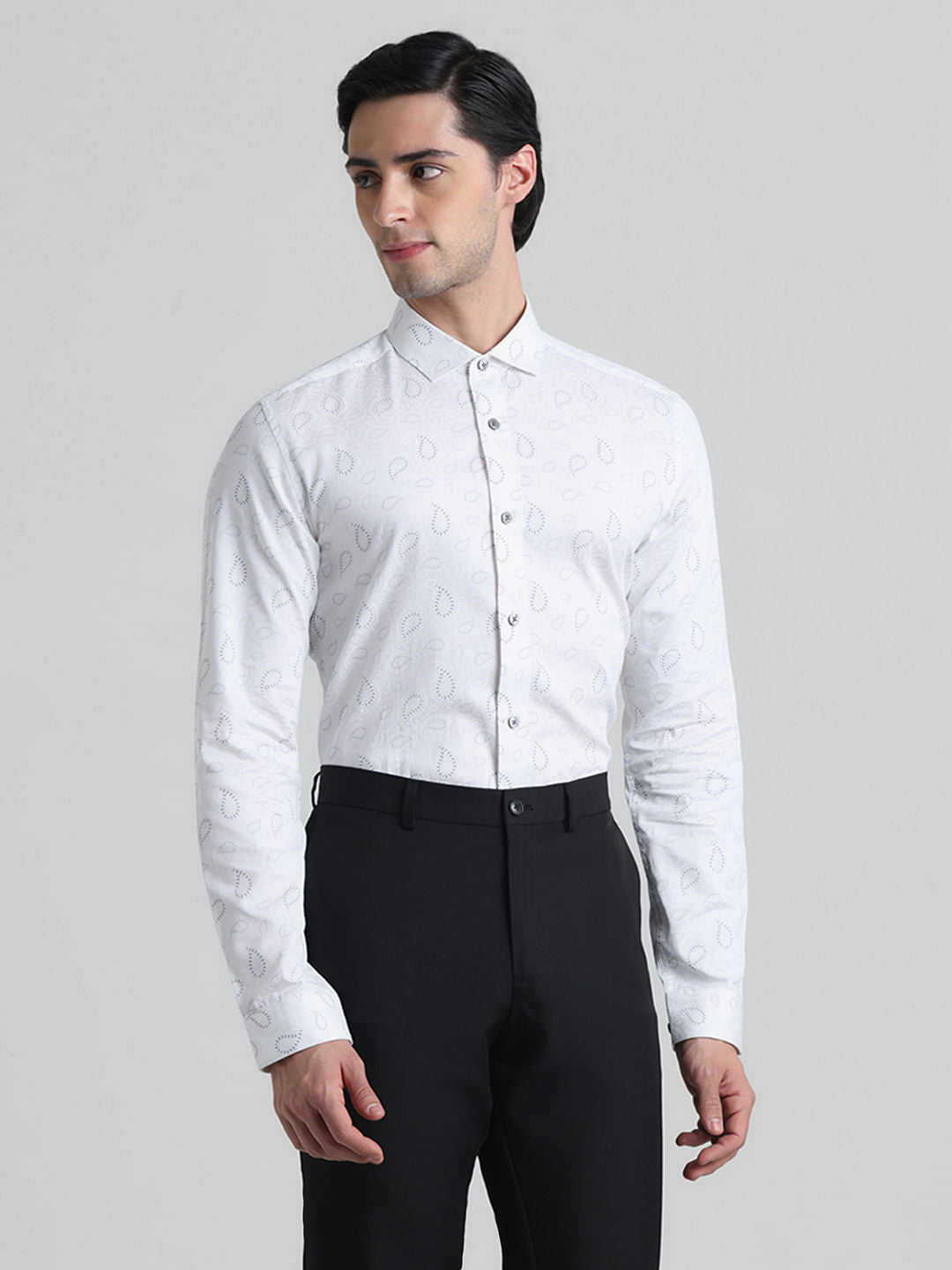 White Printed Formal Full Sleeves Shirt