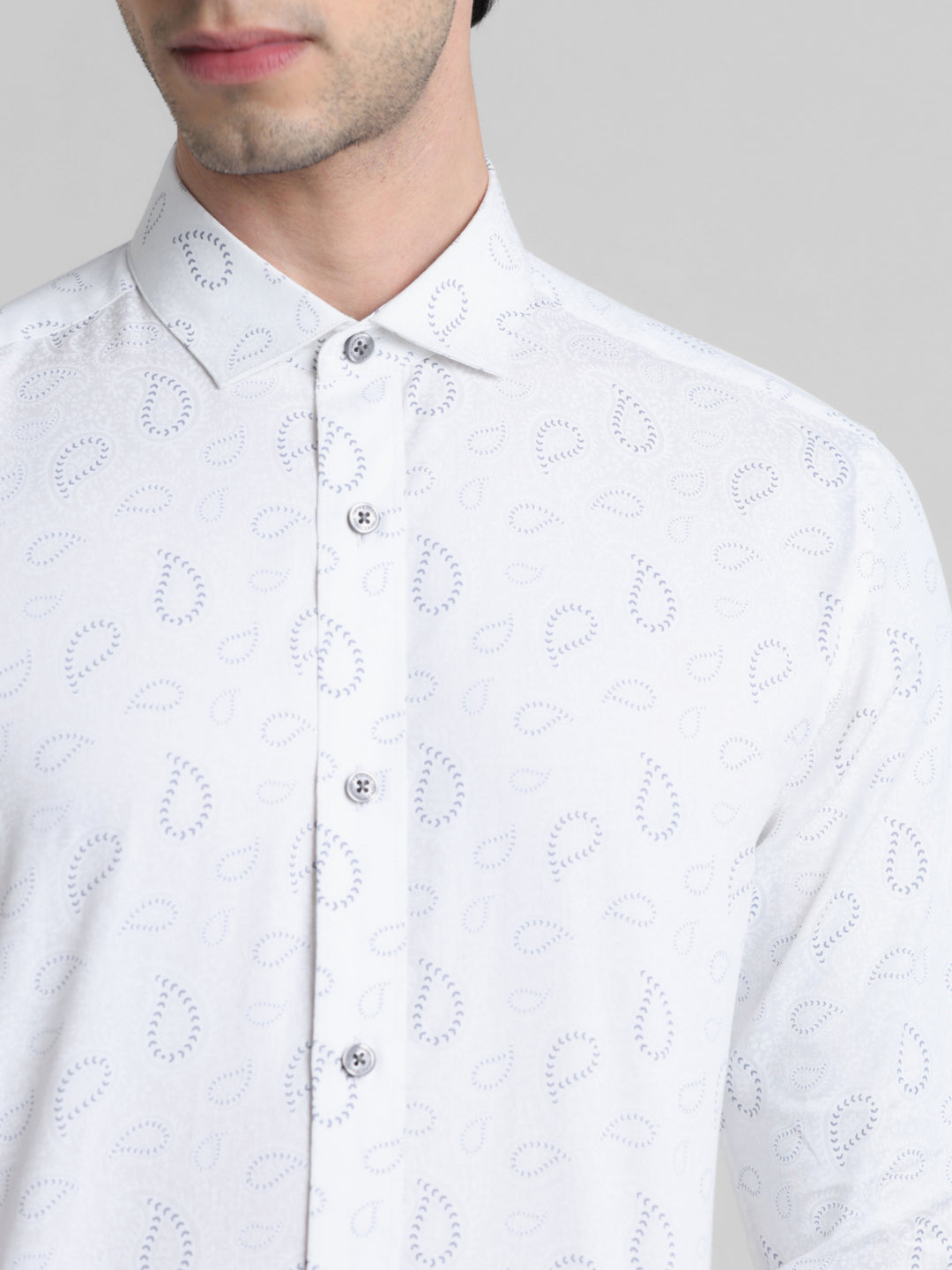 White Printed Formal Full Sleeves Shirt