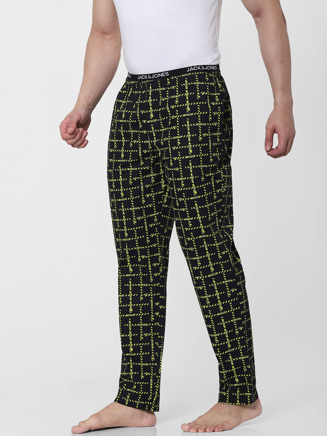 Black All Over Caution Print Pyjamas