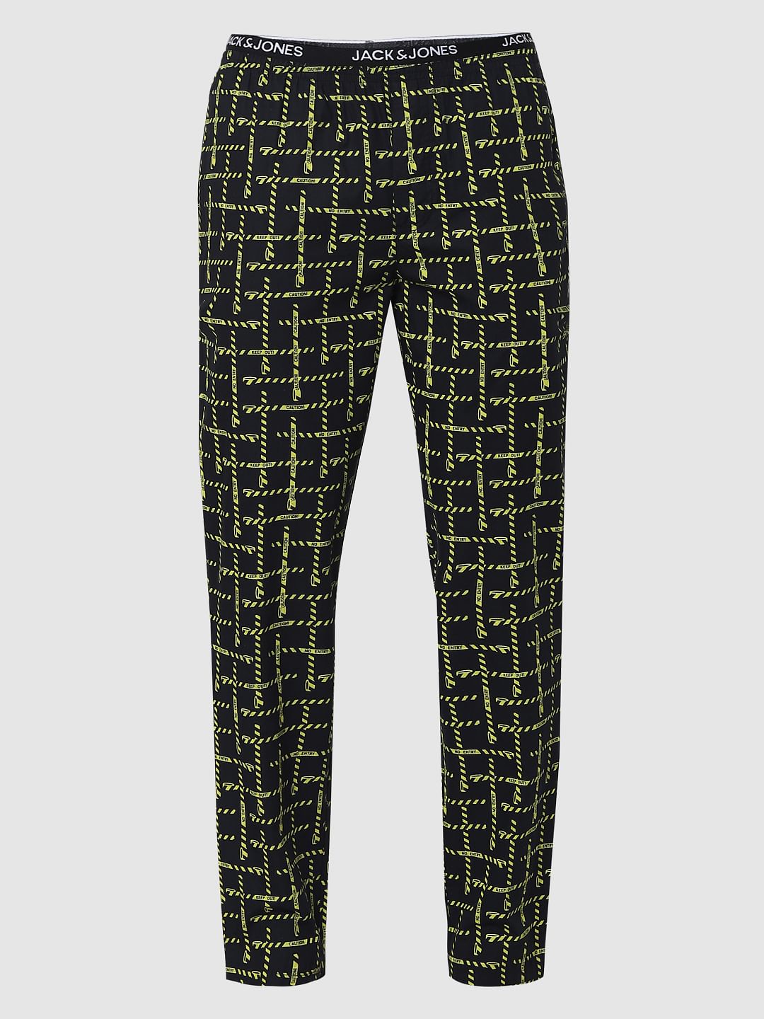 Black All Over Caution Print Pyjamas