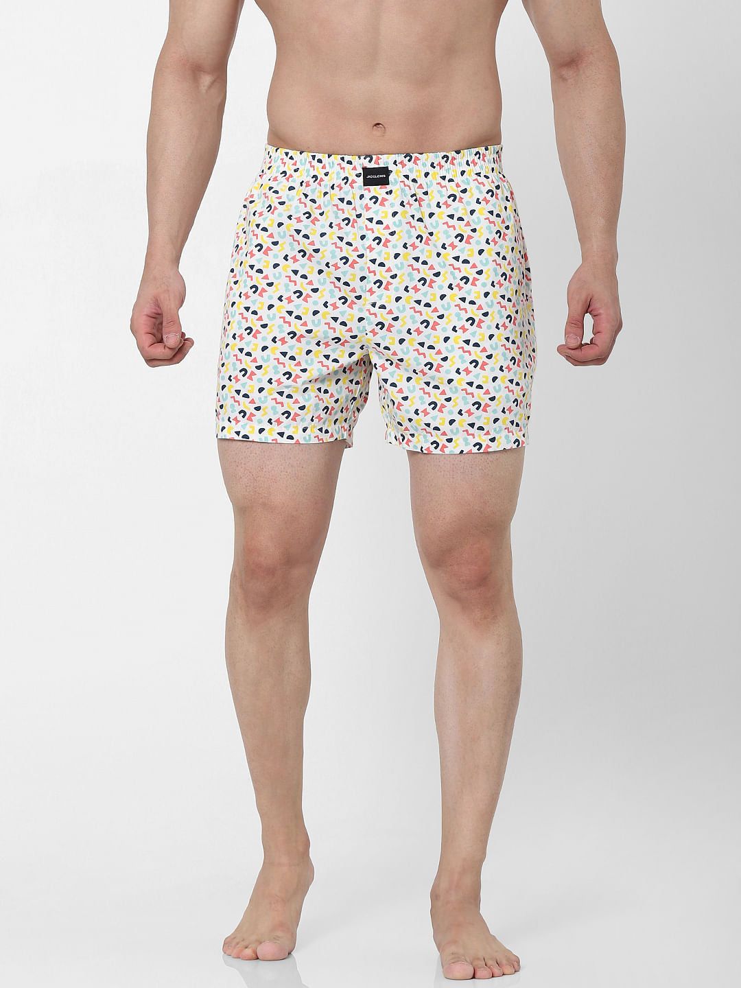 White Abstract Print Boxers - S