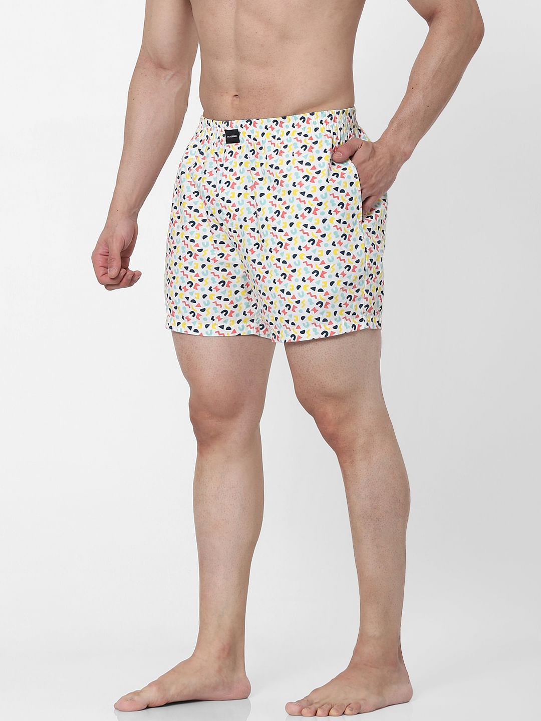 White Abstract Print Boxers