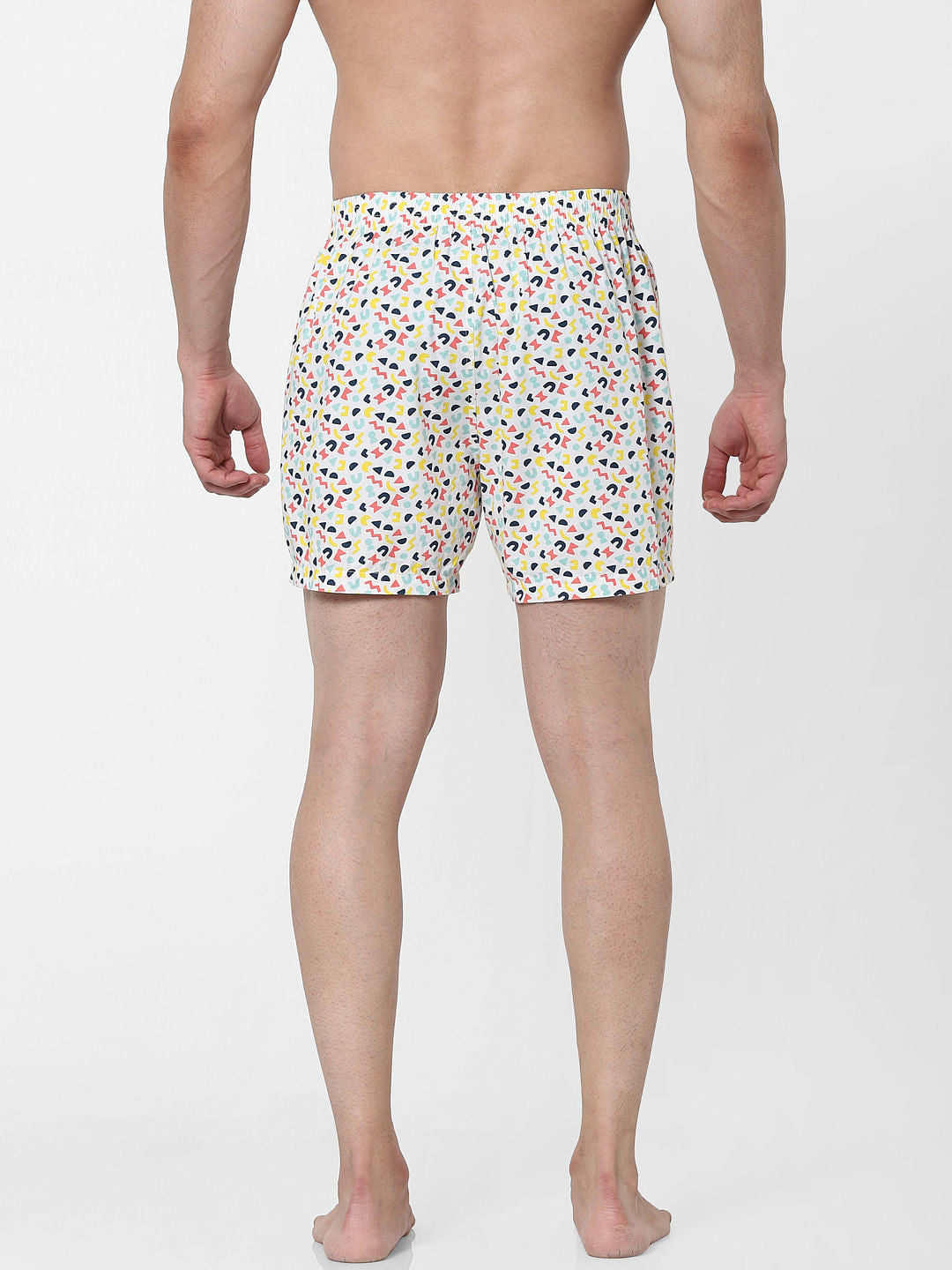 White Abstract Print Boxers