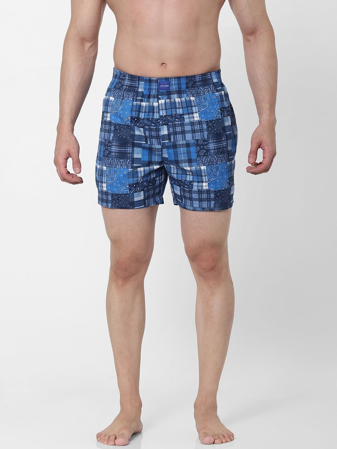 Blue Check Paisley Print Boxers - S