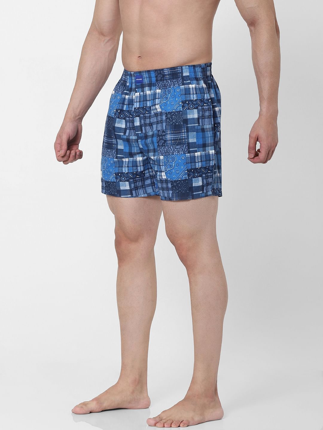 Blue Check Paisley Print Boxers