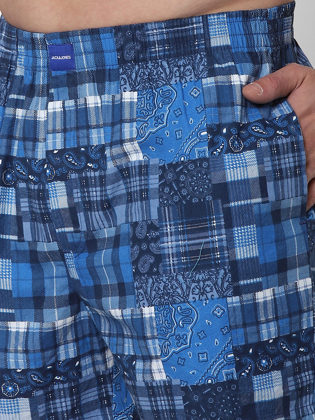 Blue Check Paisley Print Boxers