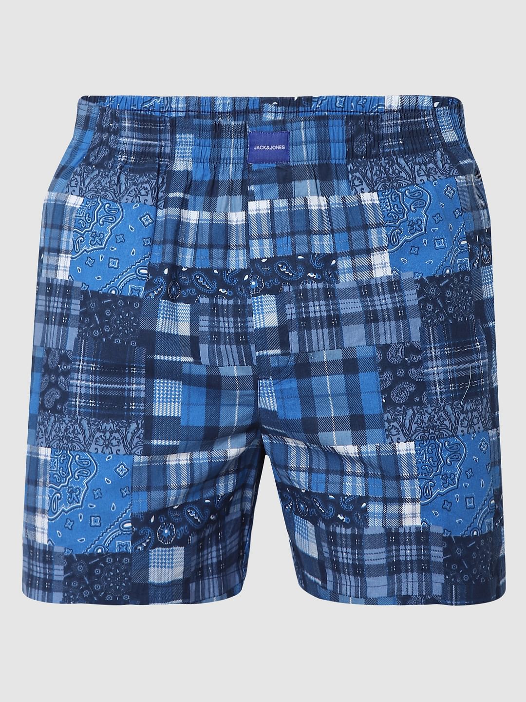Blue Check Paisley Print Boxers