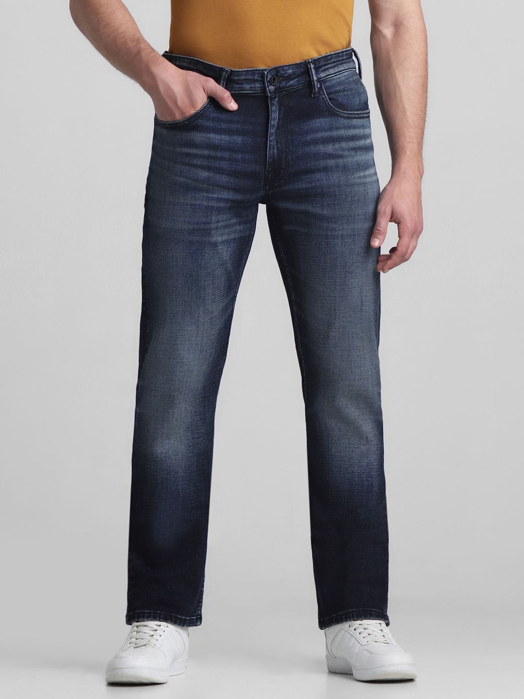 Dark Blue Mid Rise Clark Regular Fit Jeans - 28/30