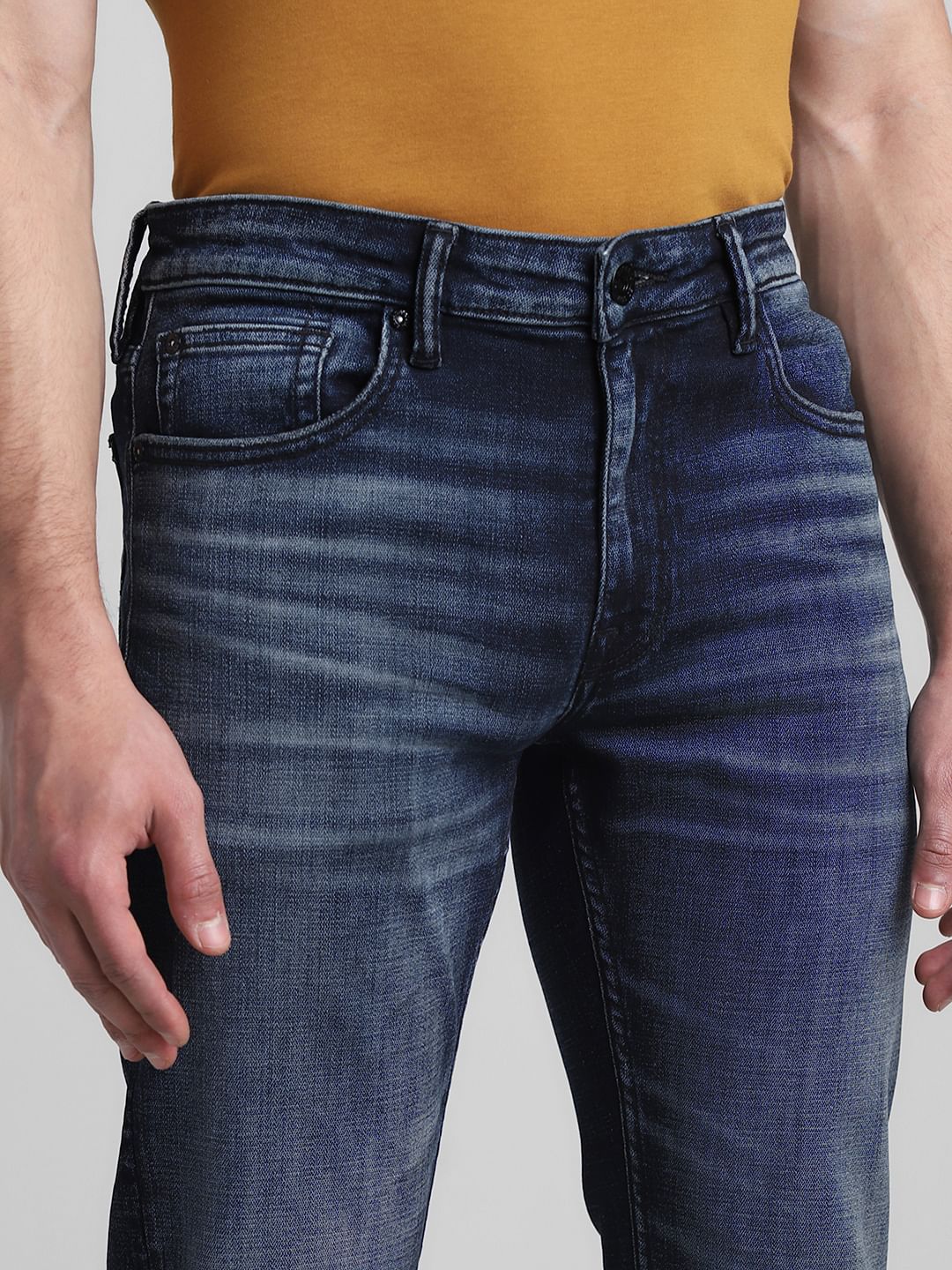 Dark Blue Mid Rise Clark Regular Fit Jeans