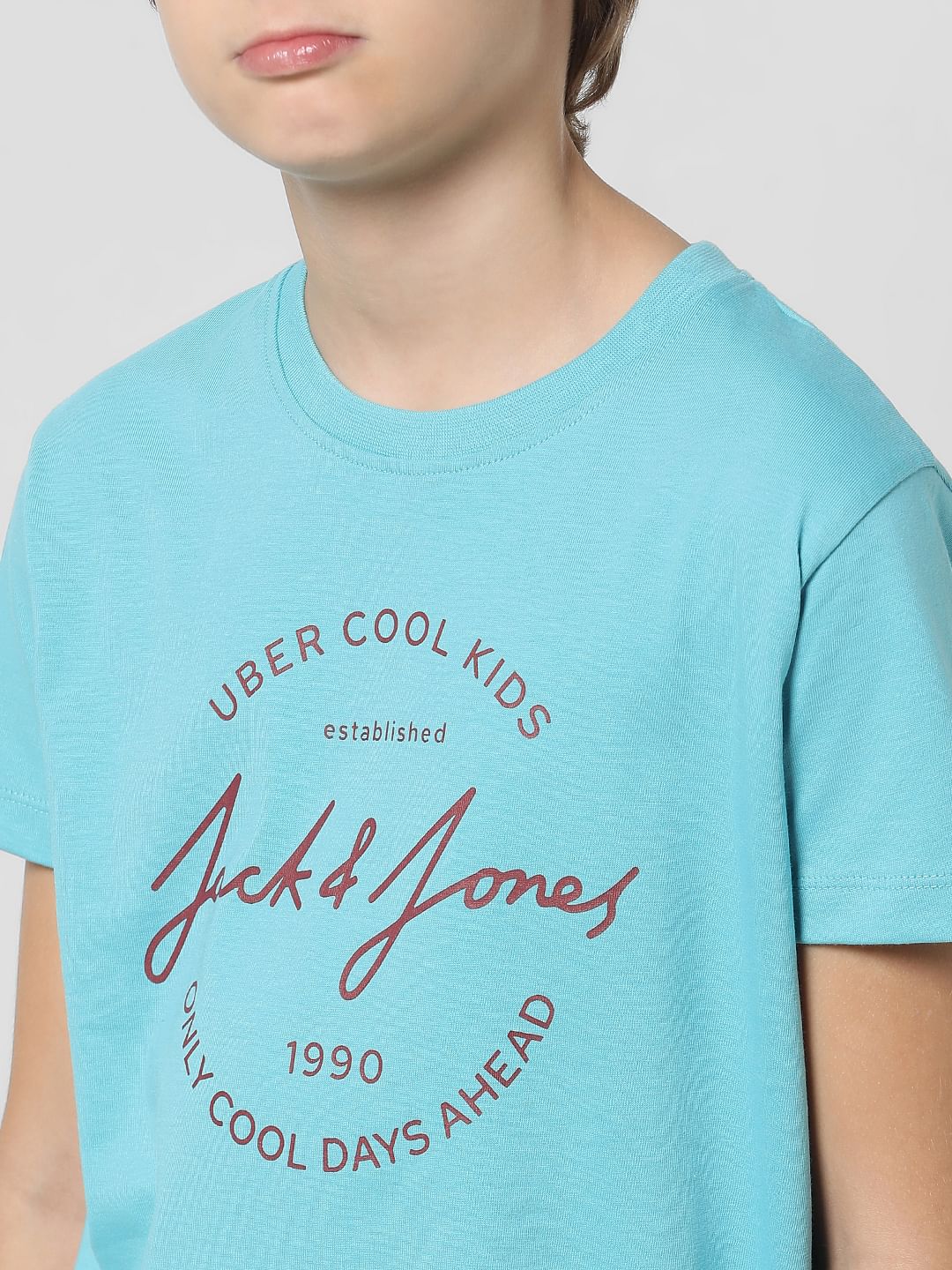 Light Blue Round Logo Print T-shirt