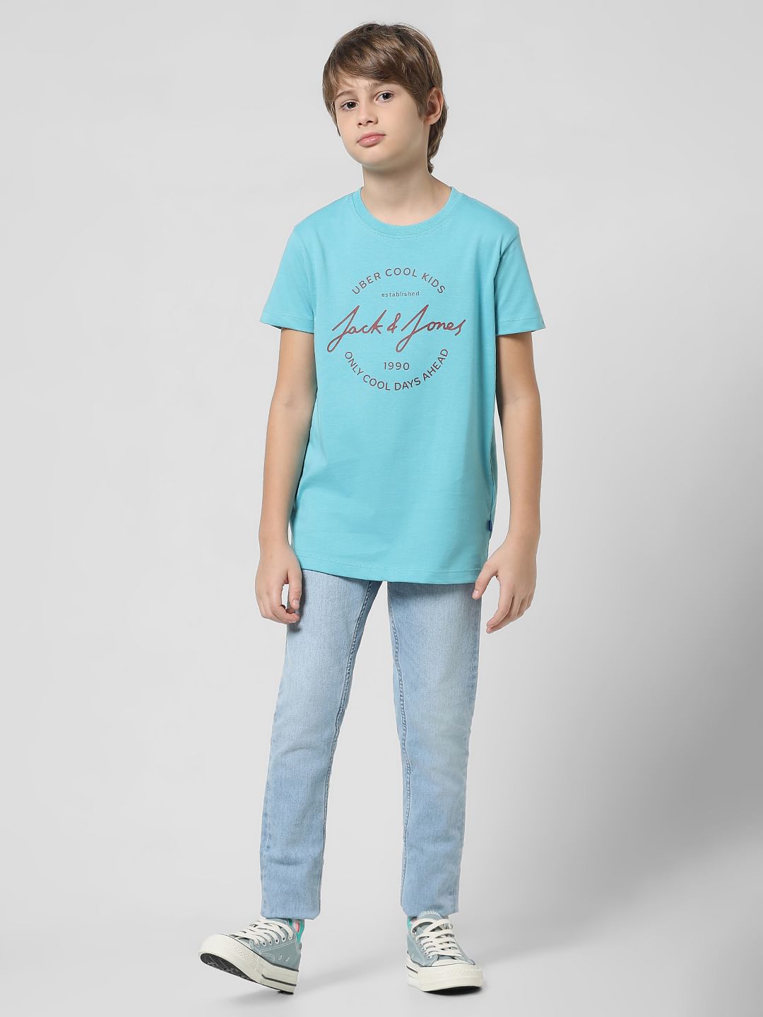 Light Blue Round Logo Print T-shirt