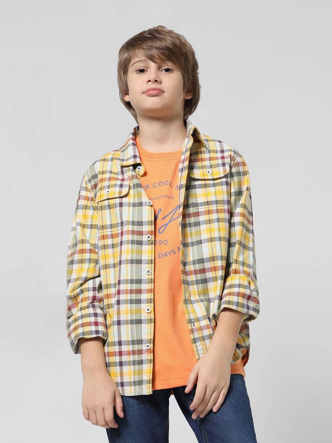 Orange Round Logo Print T-shirt - 4/5Y
