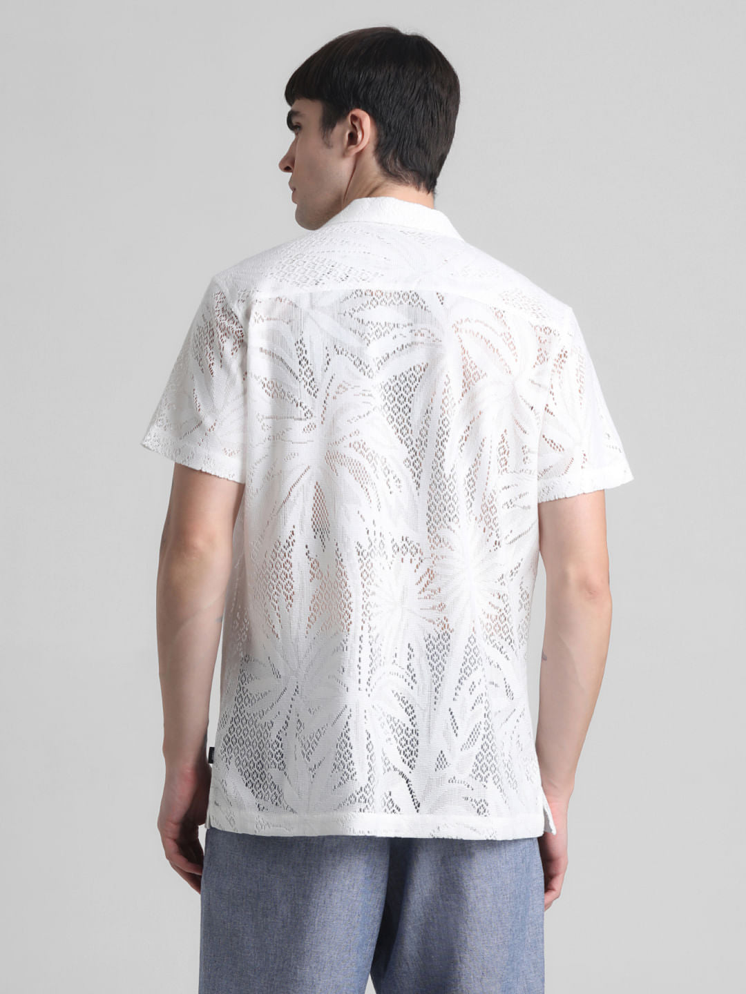 White Crochet Short Sleeves Shirt