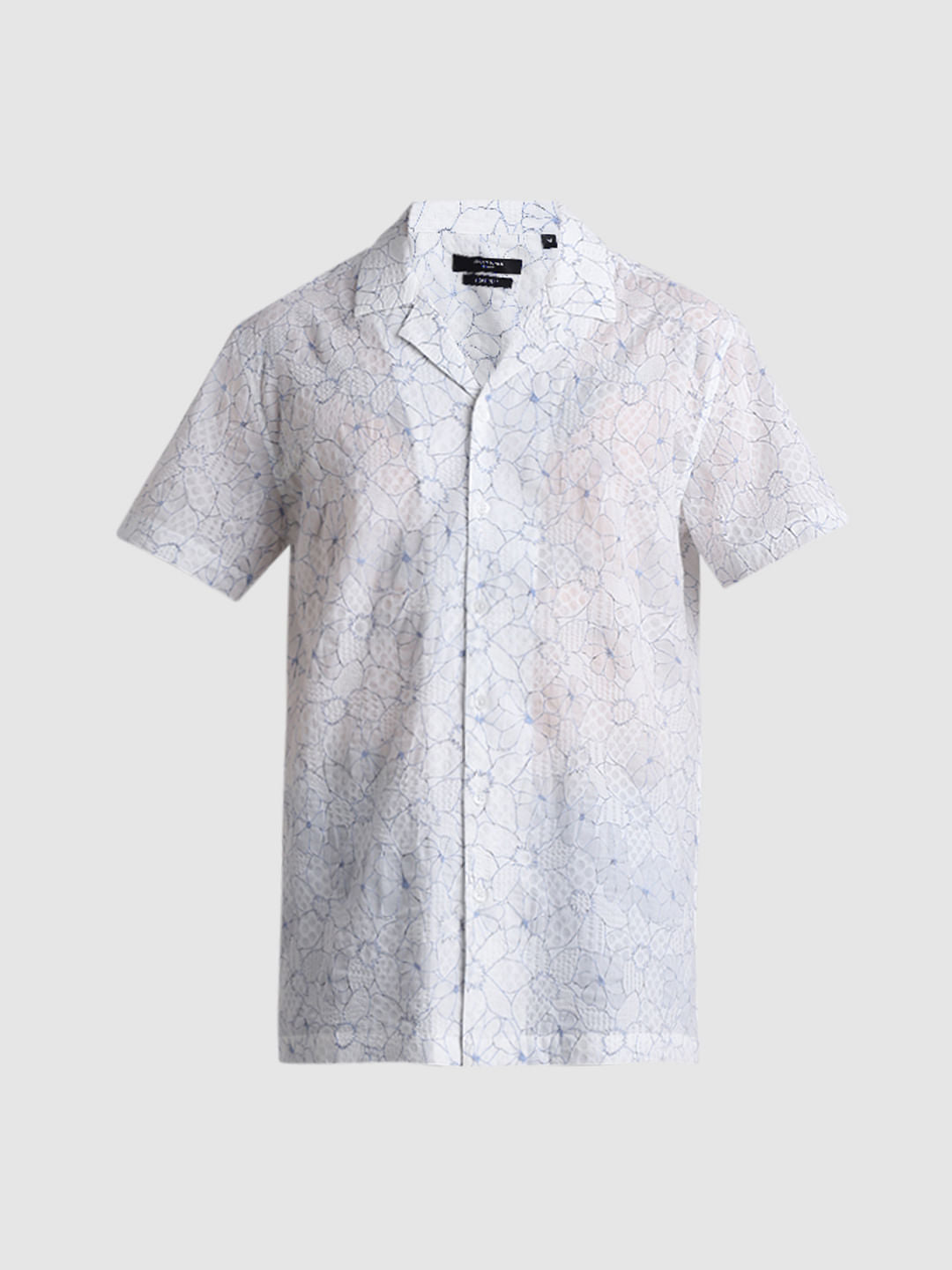 White Floral Cotton Short Sleeves Shirt