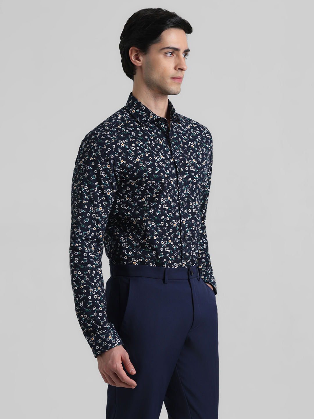 Dark Blue Floral  Full Sleeves Shirt