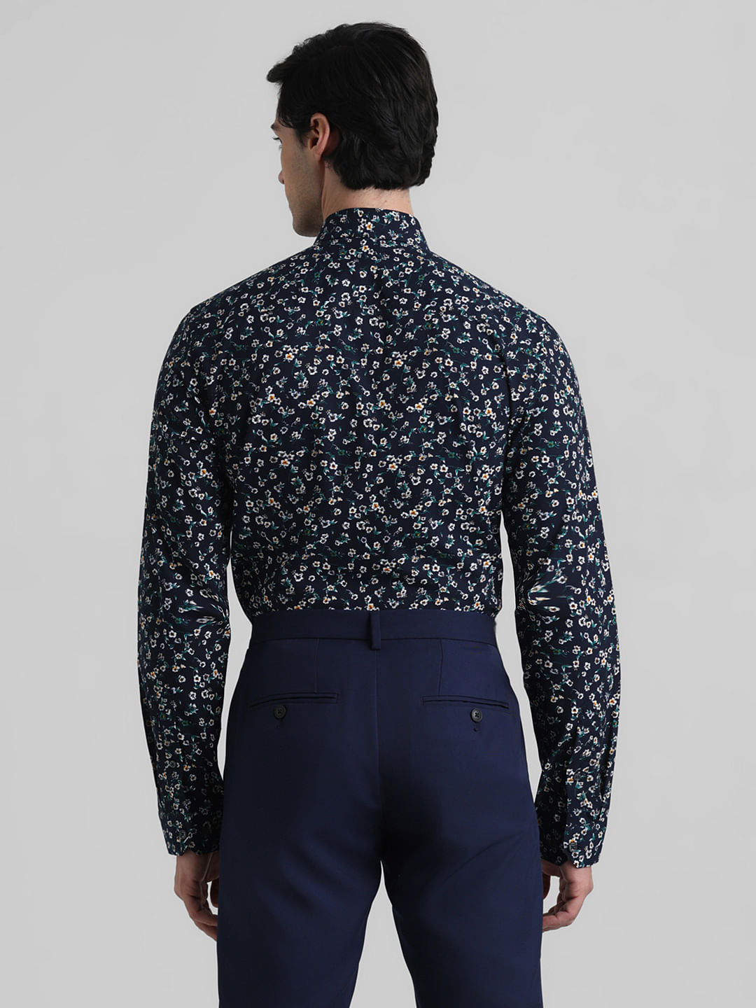 Dark Blue Floral  Full Sleeves Shirt