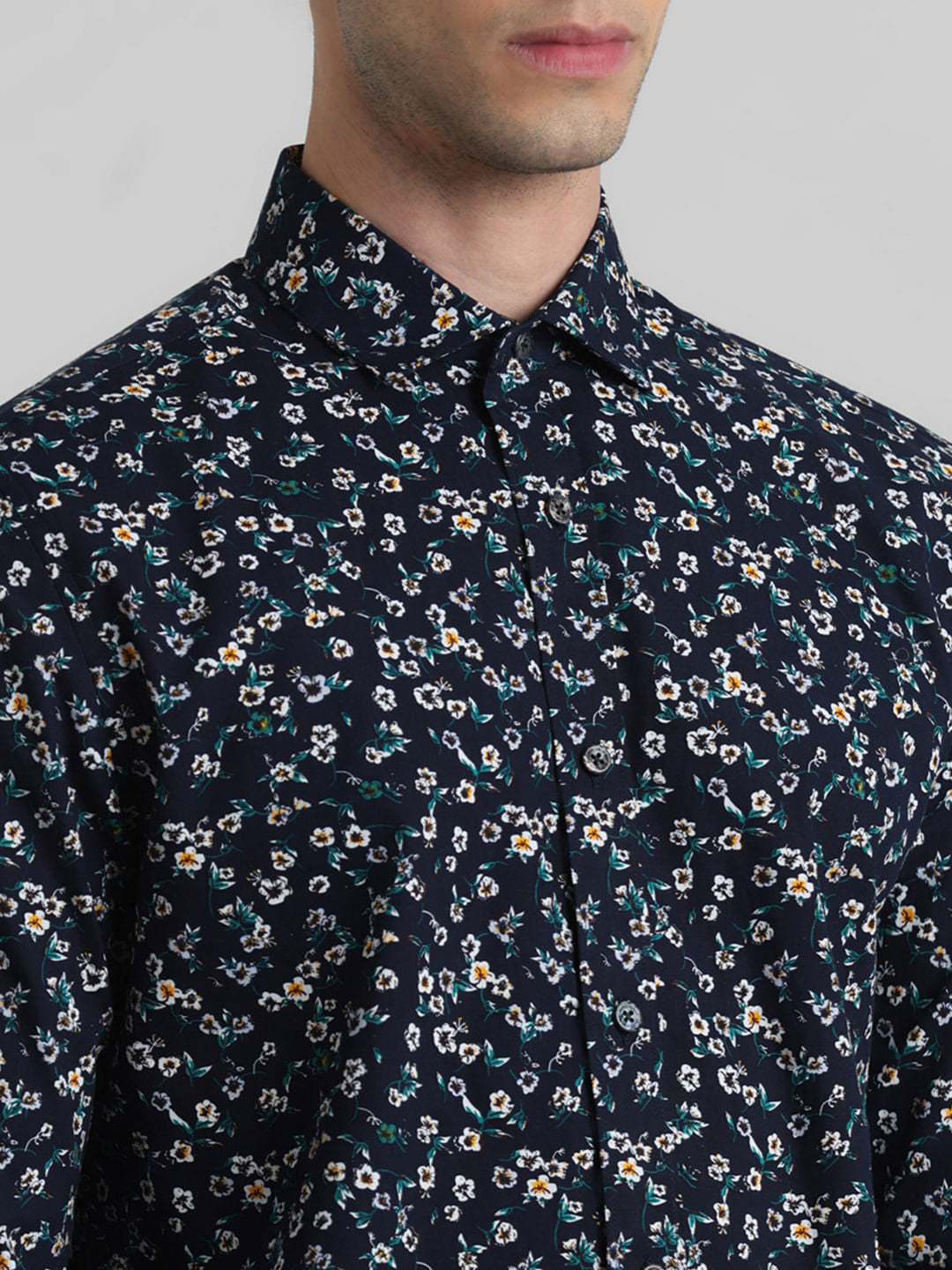 Dark Blue Floral  Full Sleeves Shirt