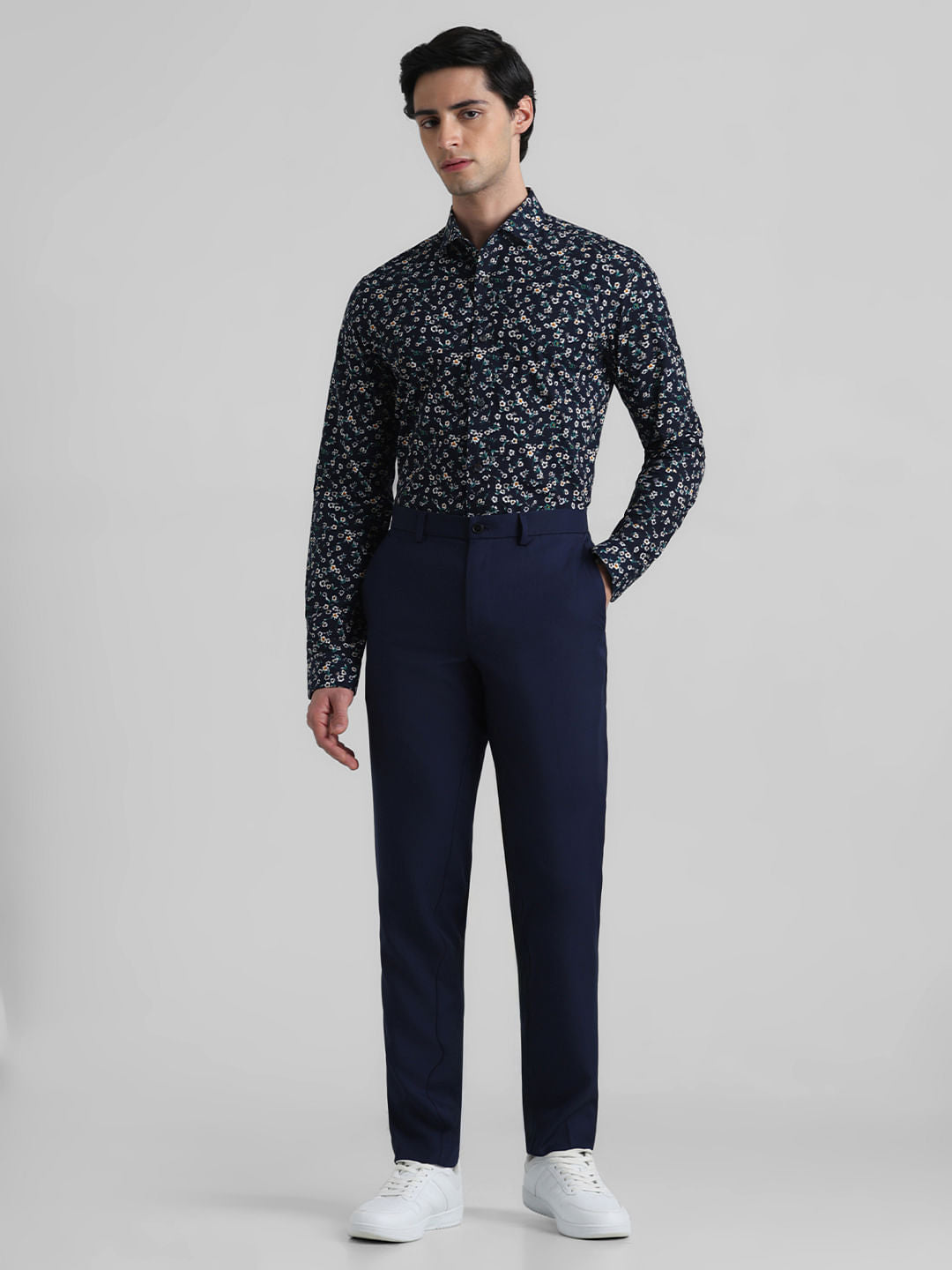 Dark Blue Floral  Full Sleeves Shirt
