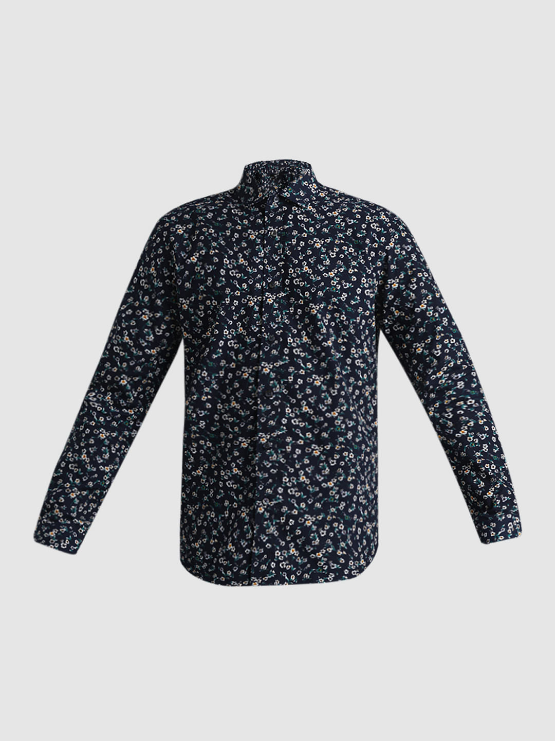 Dark Blue Floral  Full Sleeves Shirt