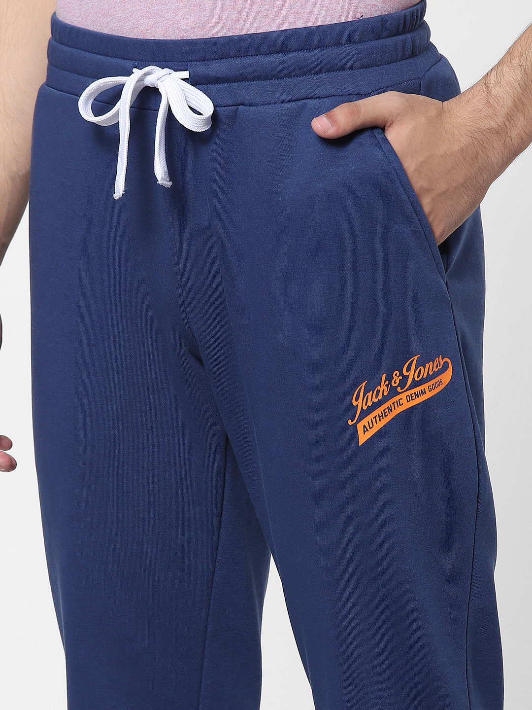 Blue Mid Rise Logo Print Sweatpants