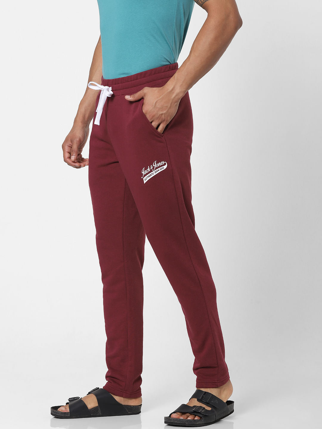 Maroon Mid Rise Logo Print Sweatpants